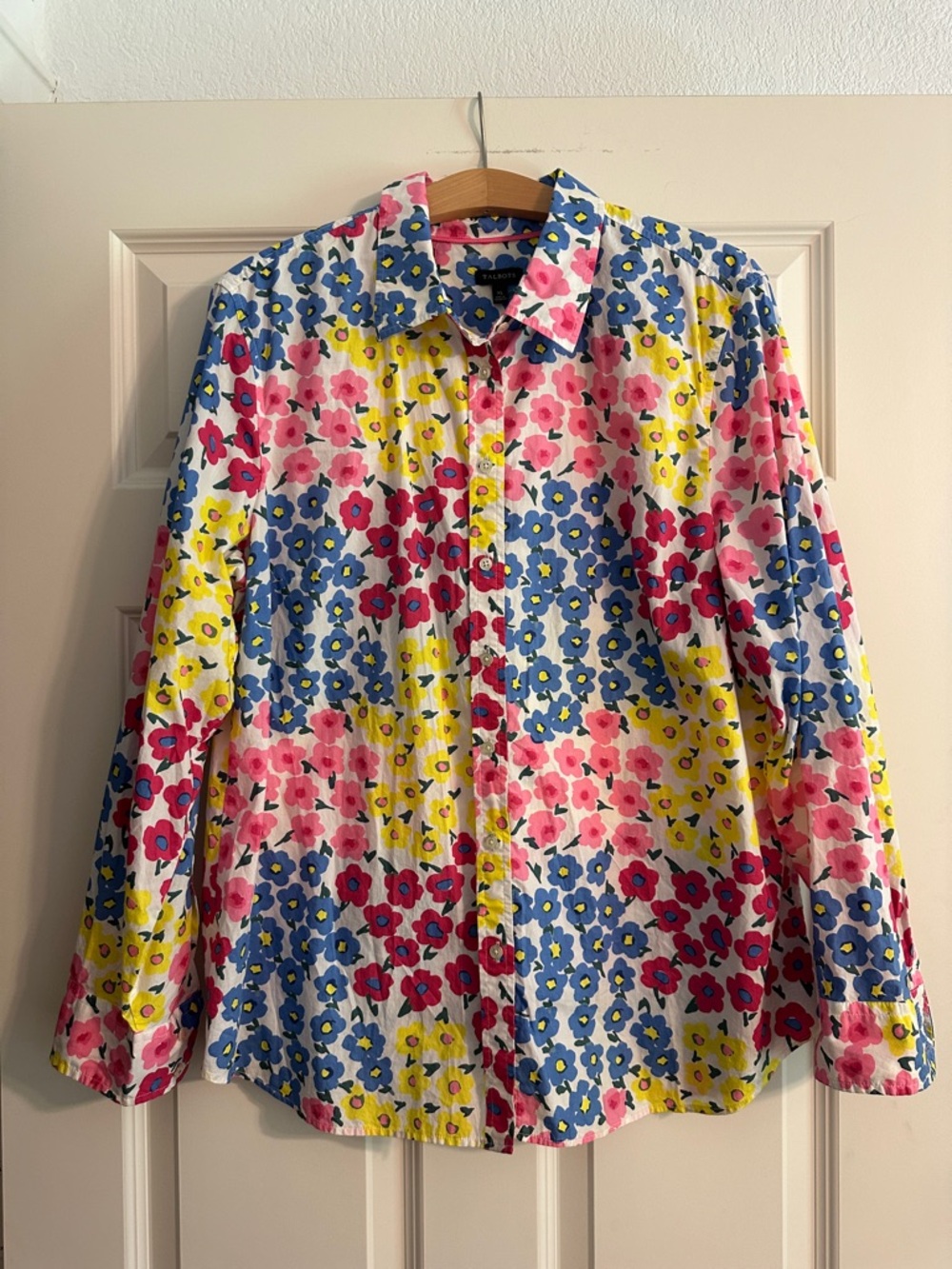 100% Cotton Talbots Floral Button-Up in Pink, Yellow & Blue Size XL
